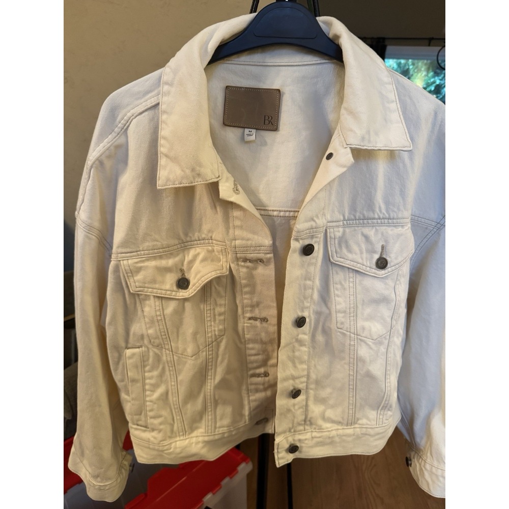 Banana Republic 90s Trucker Jacket Ecru Off White Denim Cotton Medium M Retro